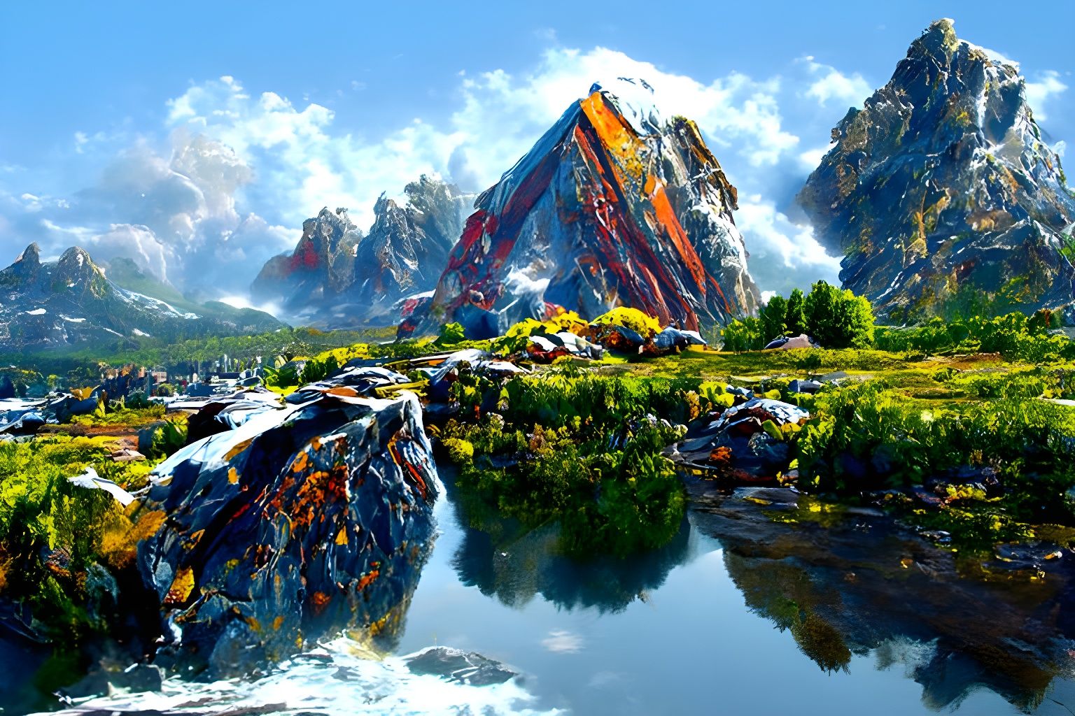 Majestic Rocky Mountain Landscape in Digital Painting