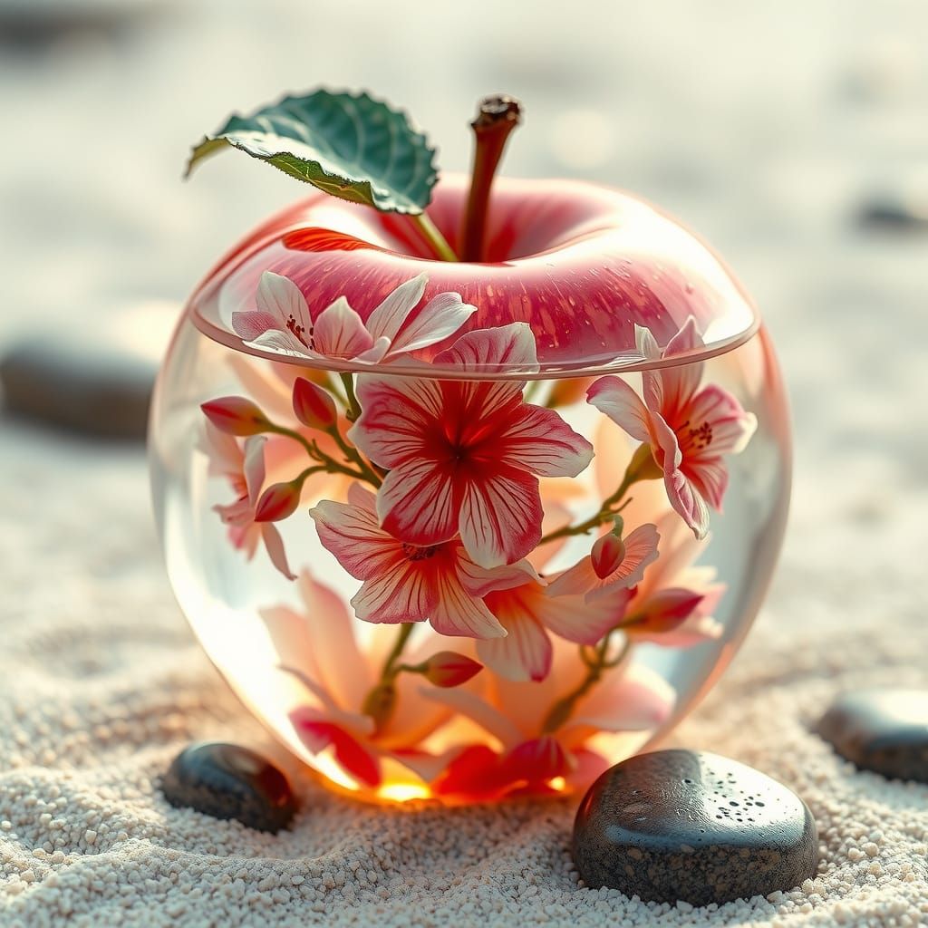 Surreal Apple Oasis in Zen Garden Paradise