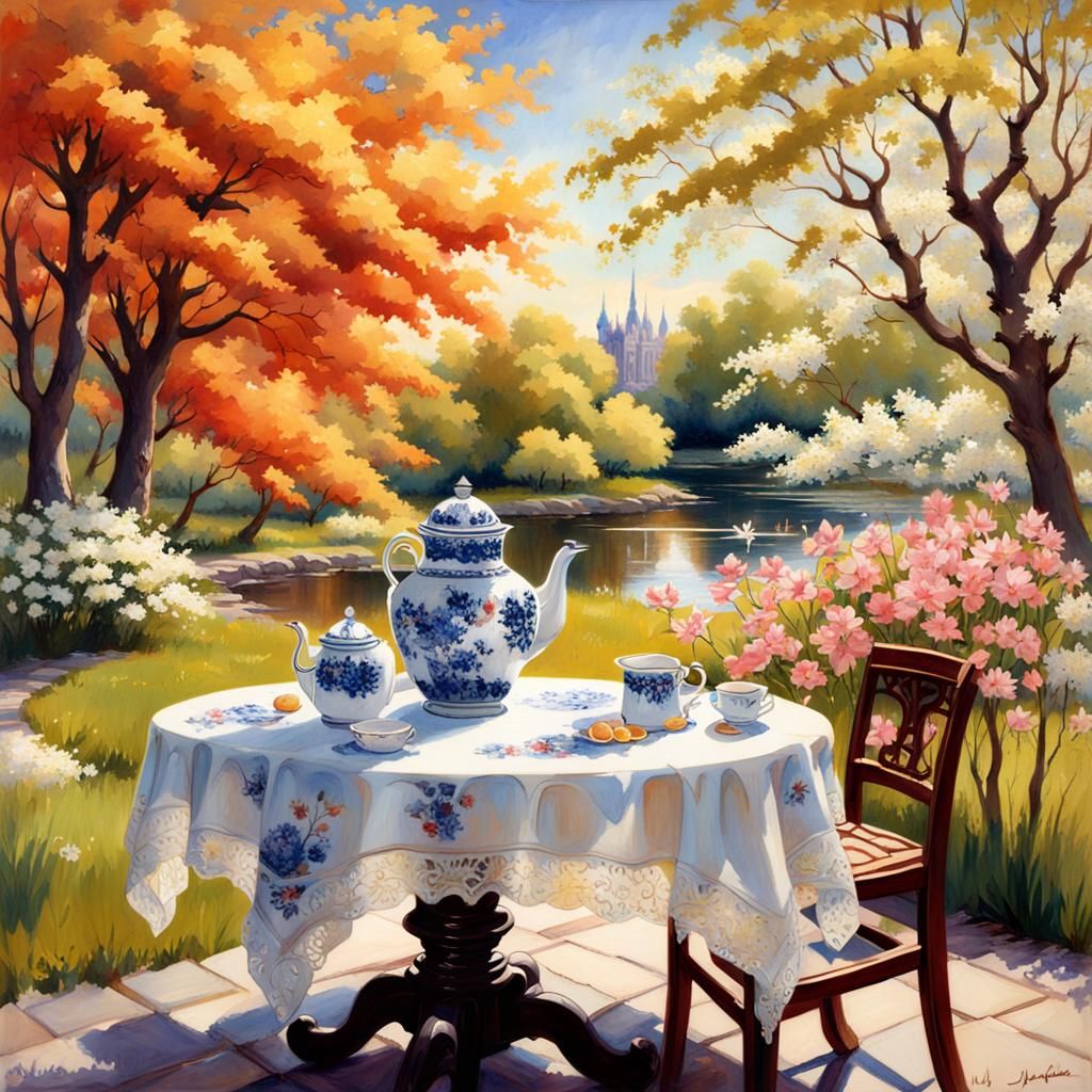 Victorian Garden Teacup Watercolor Painting