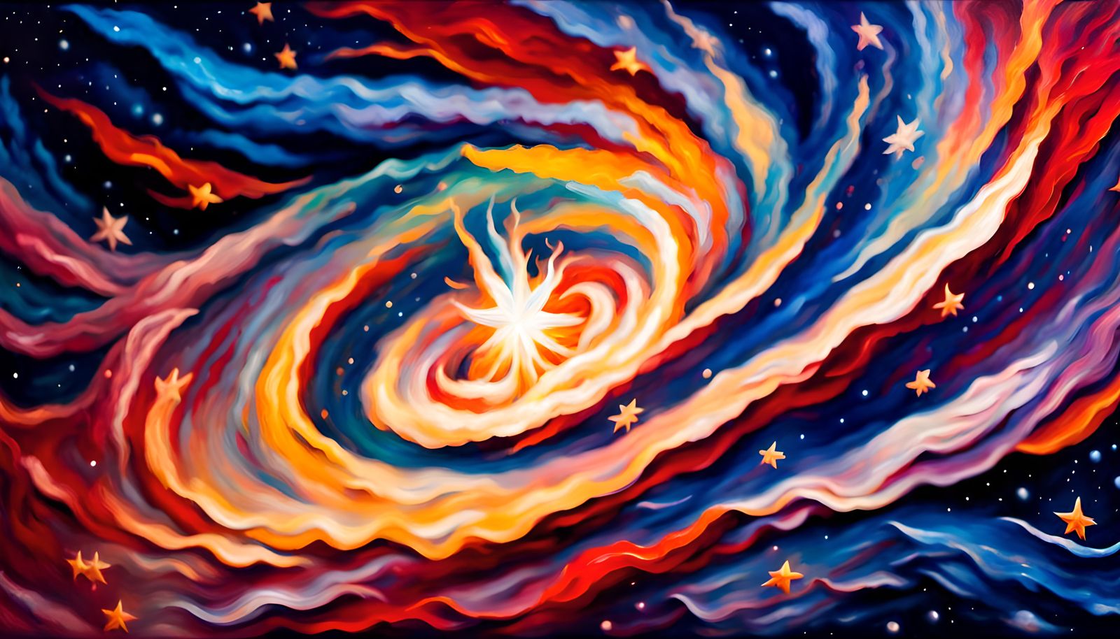 Flare-Star in a Galaxy: Impasto Oil Painting