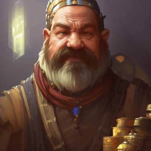 Fantasy Dwarven Merchant Selling Wares