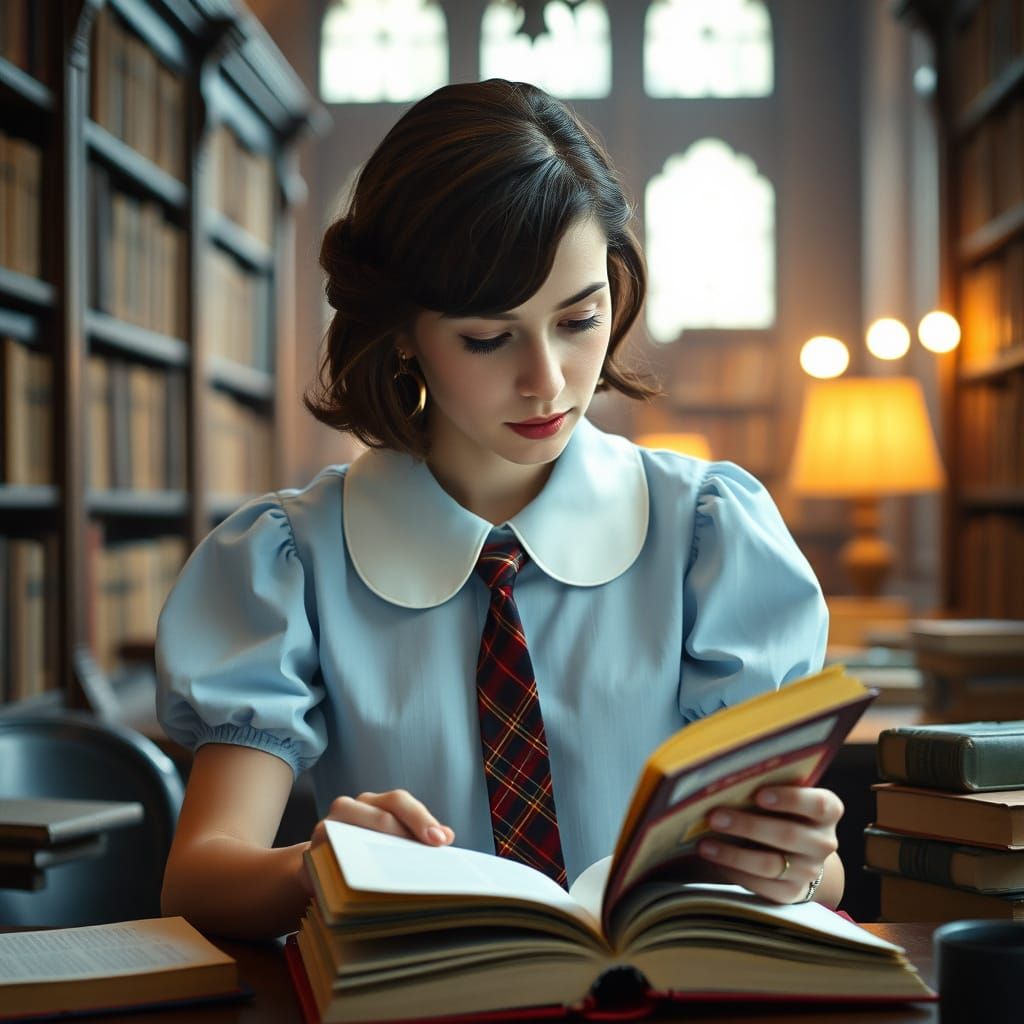 Enchanted Library Scene in 35mm Aesthetic