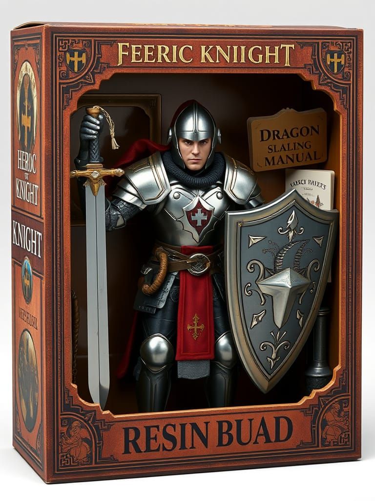 Vintage-Style Knight in Shining Armor, Medieval Fantasy Acti...