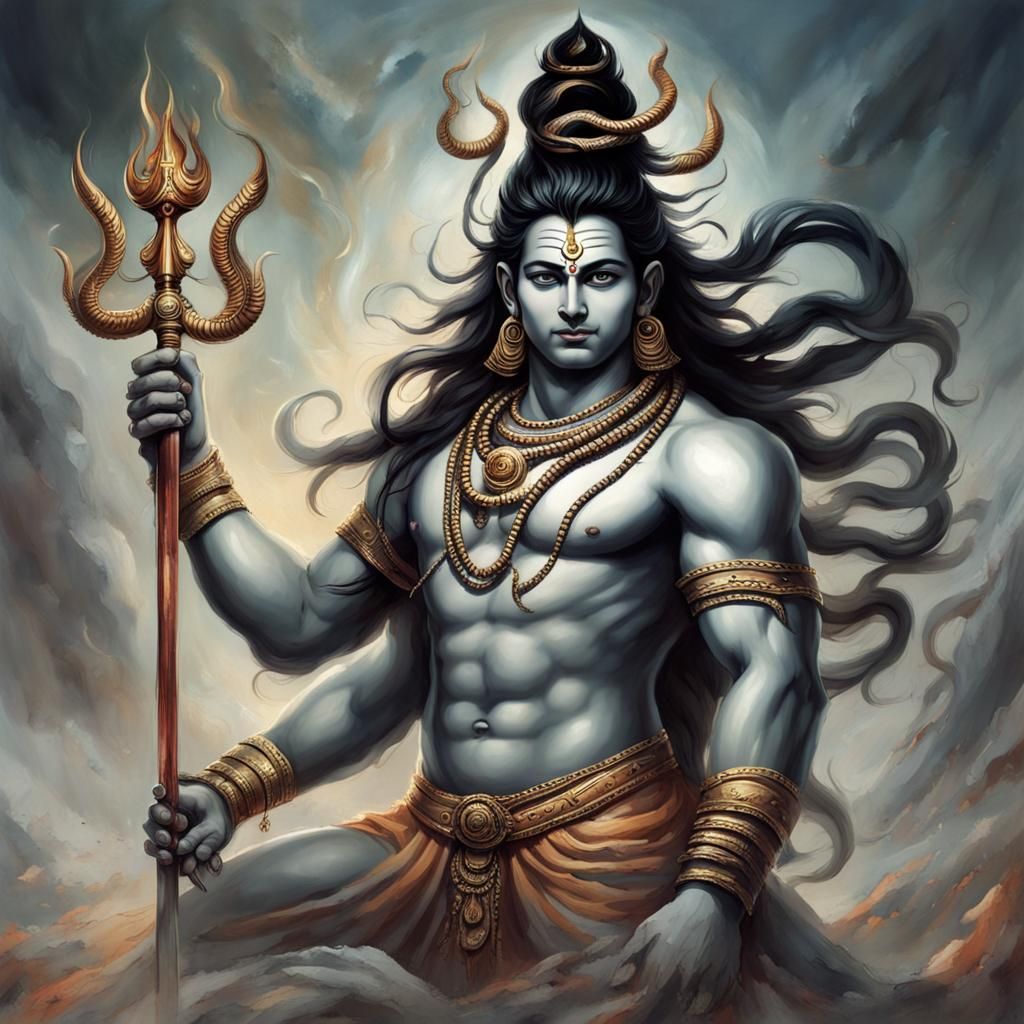 Fierce Lord Shiva with Trident and Serpent
