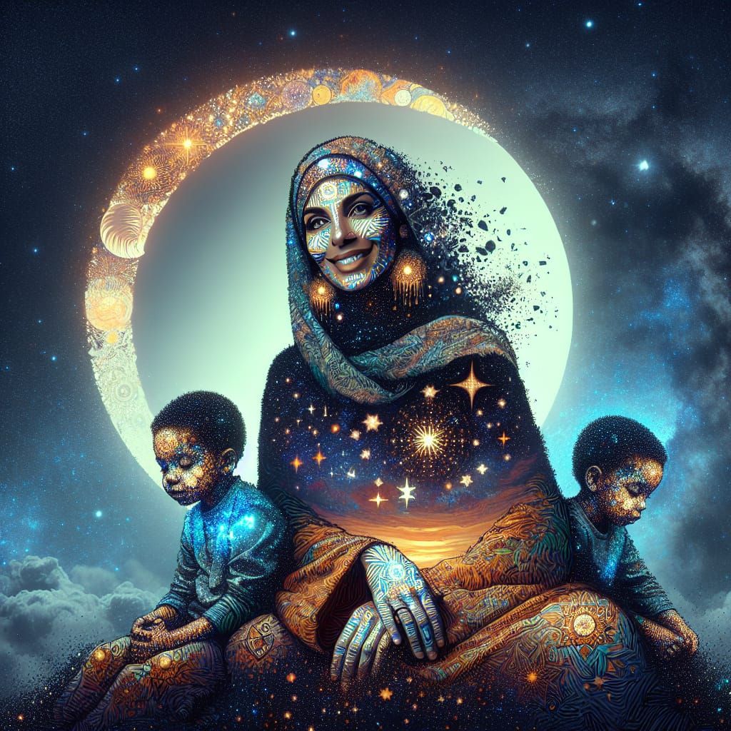 Celestial Mother and Twin Sons on Moon