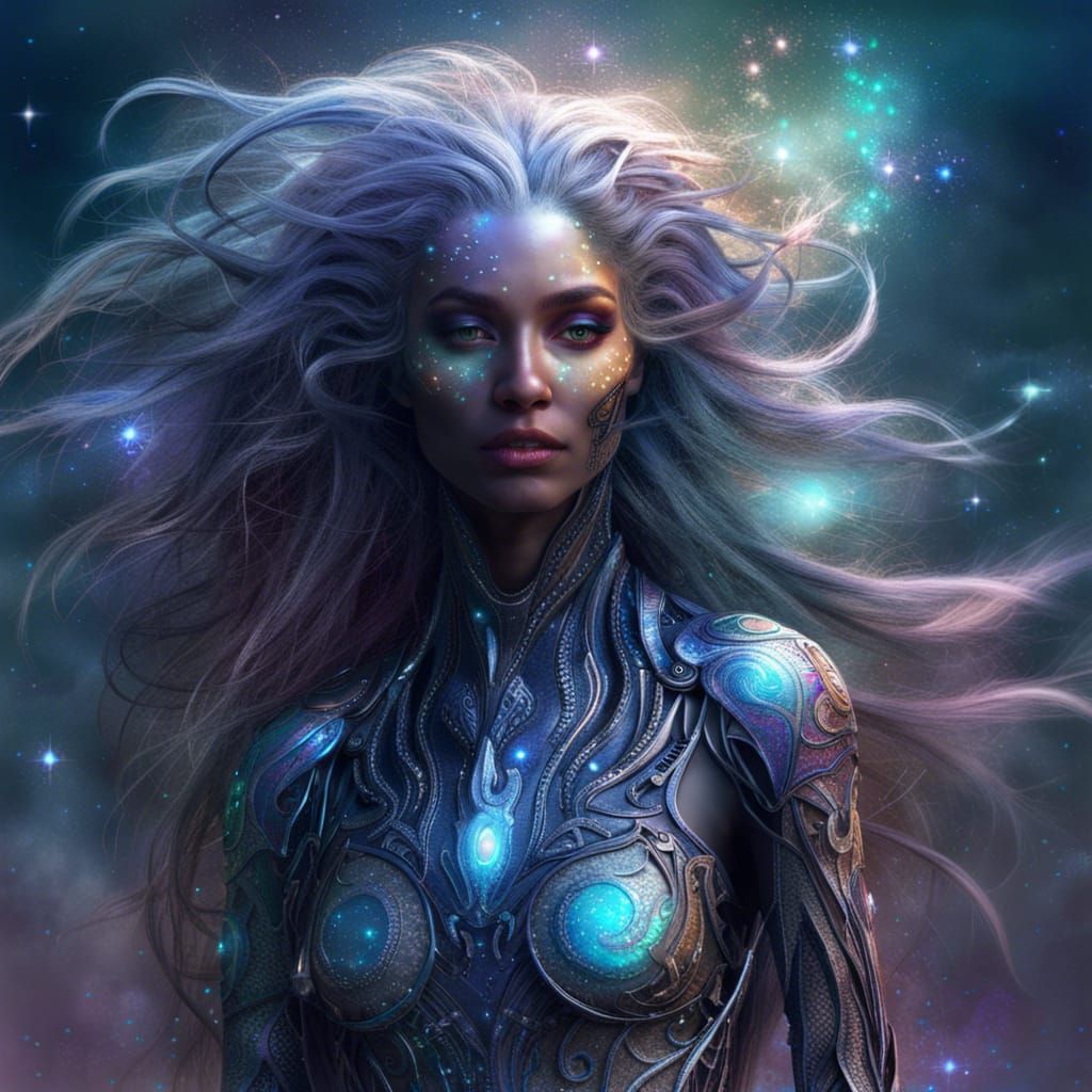 Opalescent Alien Woman with Stardust Hair