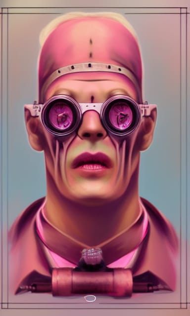 Pink Steampunk Frankenstein Portrait in Triadic Colors