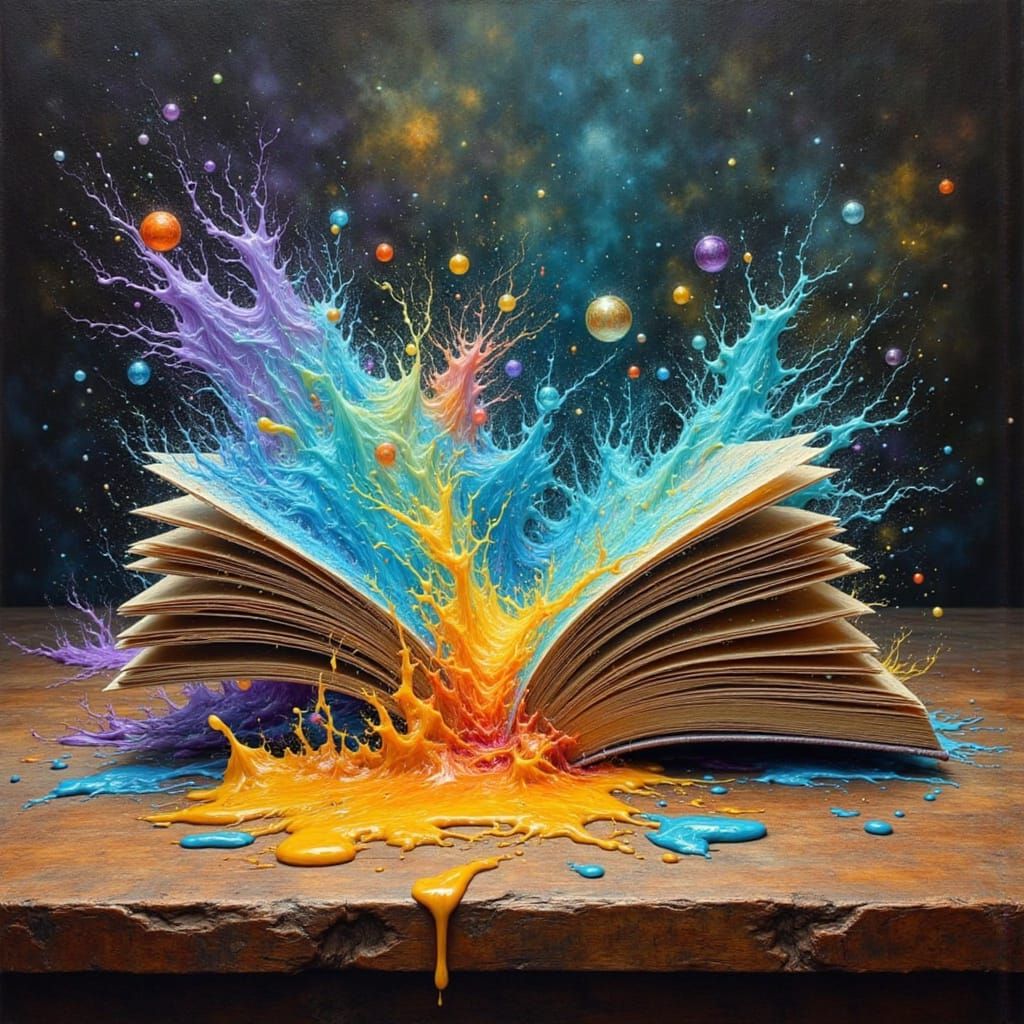 Melting Book on Table in Vibrant Surrealist Style