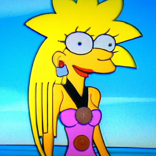 Yellow Skin Teen Girl with Blonde Starfish Hair in Red Dress