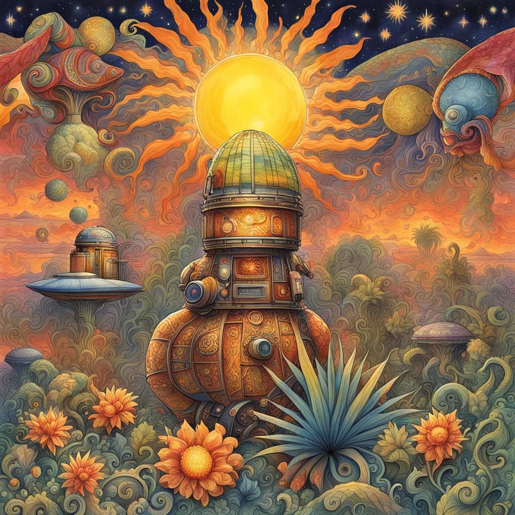 Ethereal Cosmos: Vibrant Cubist Landscape