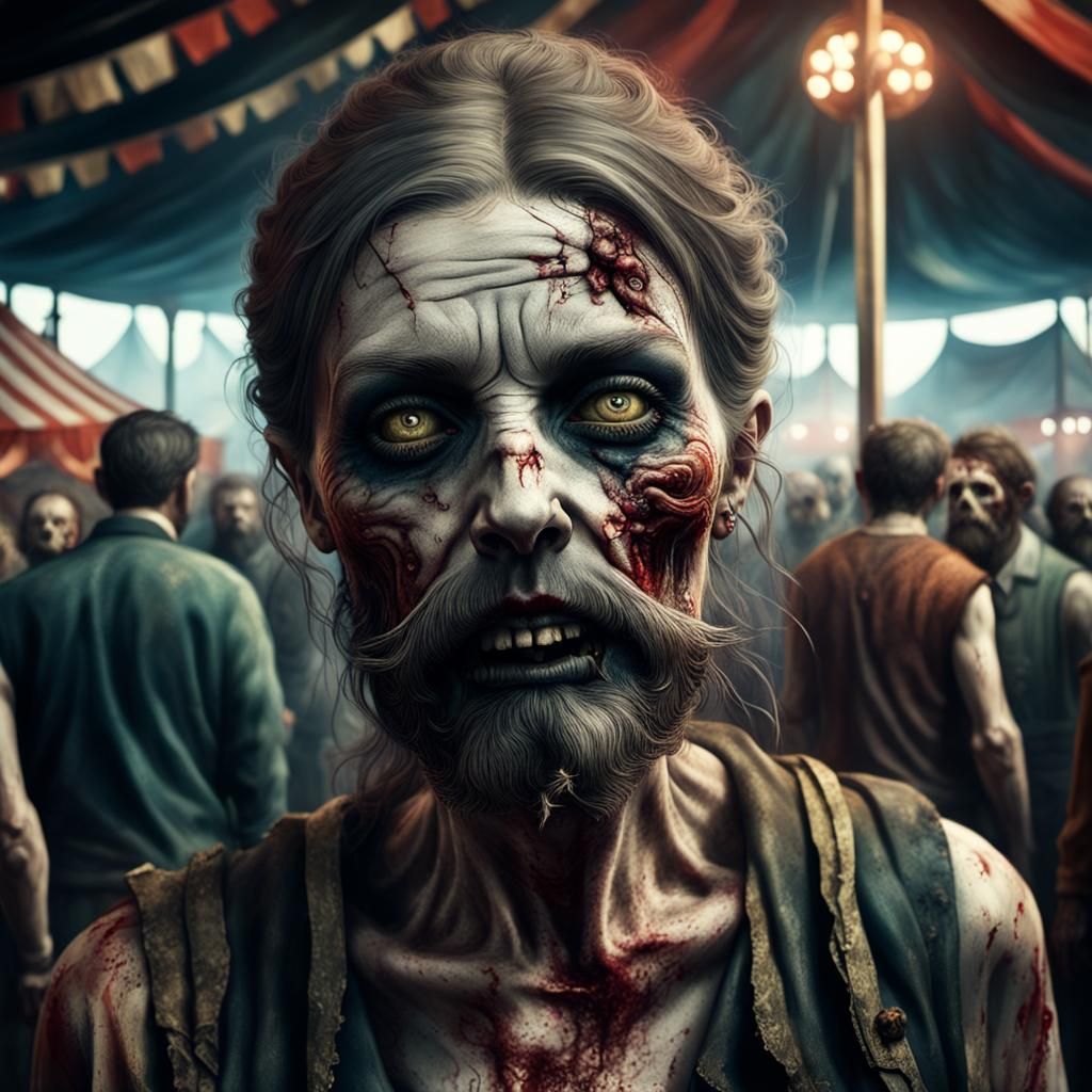 Zombie Bearded Lady in Post-Apocalyptic Circus