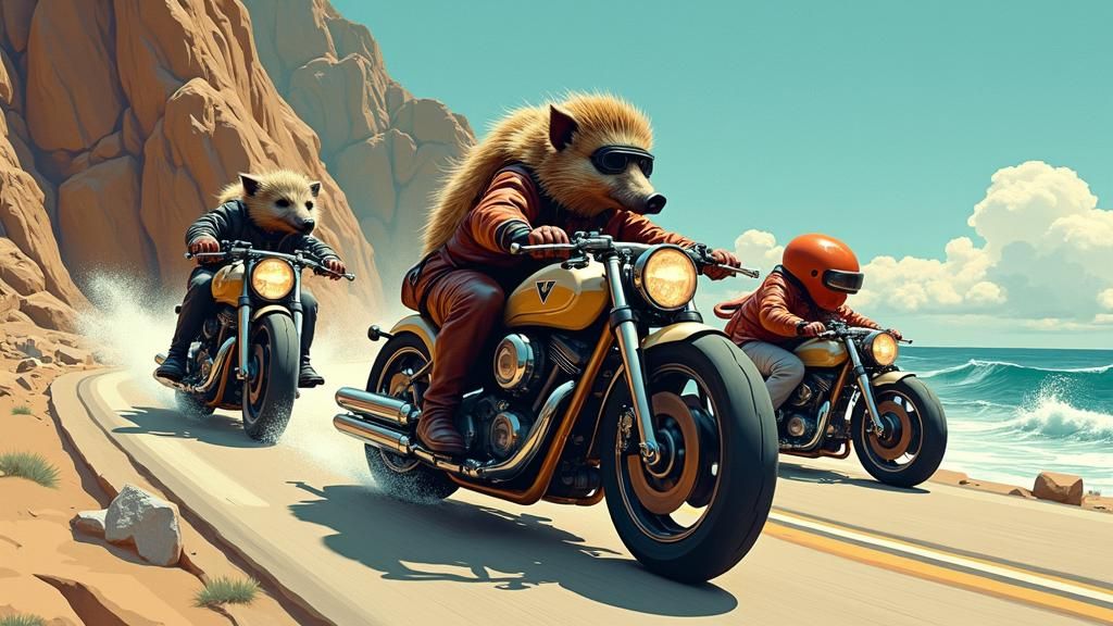 Motorcycle Race on Coastal Highway: Futuristic Illustration