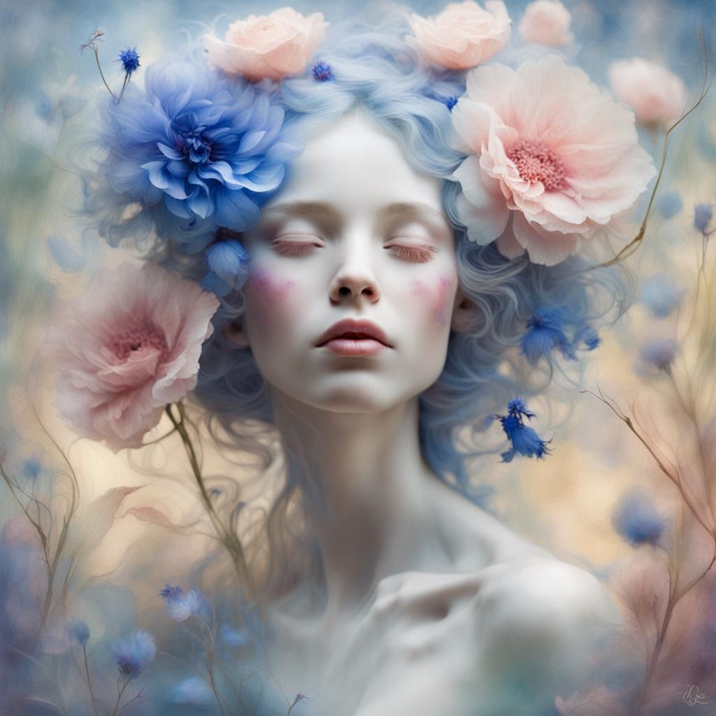 Botanical Nymph Portrait in Ethereal Style