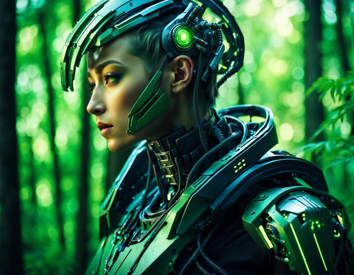 Elfic Cyborg in Techno-Ruins Environment