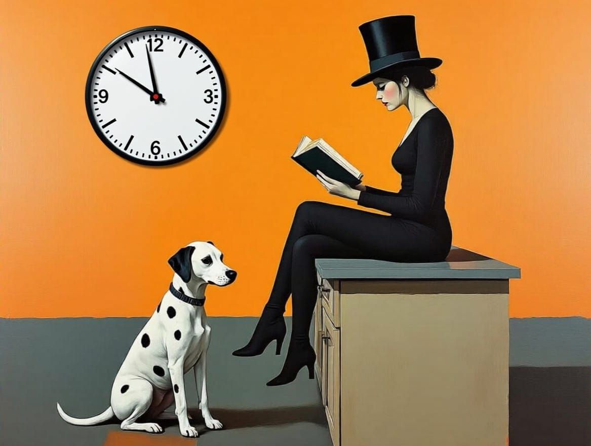 Surrealist Woman Reading on Countertop