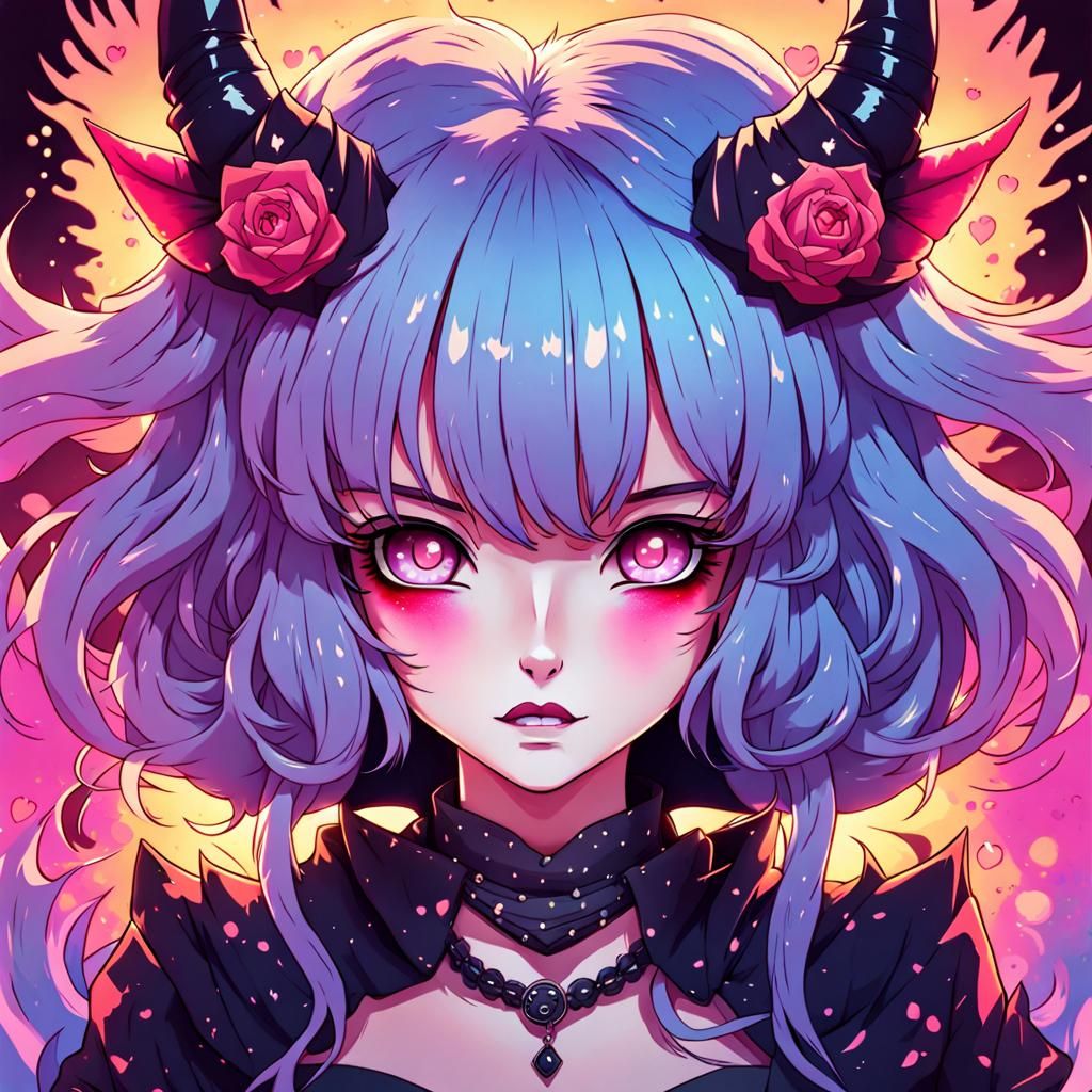 Scary Demon Woman in Kawaii Anime Style