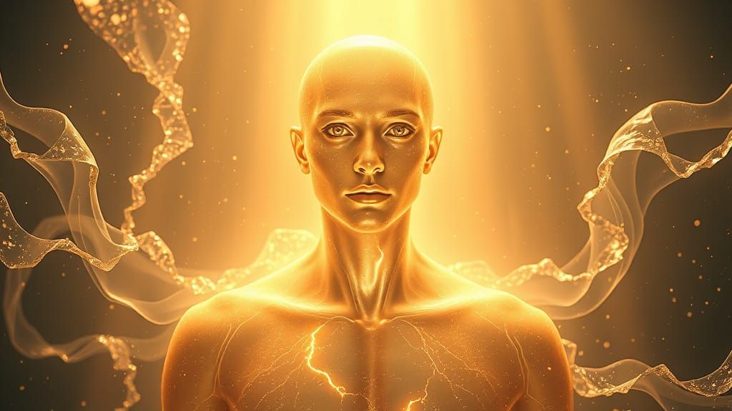 Luminous Being in Digital Sanctum, Hyper-Realistic