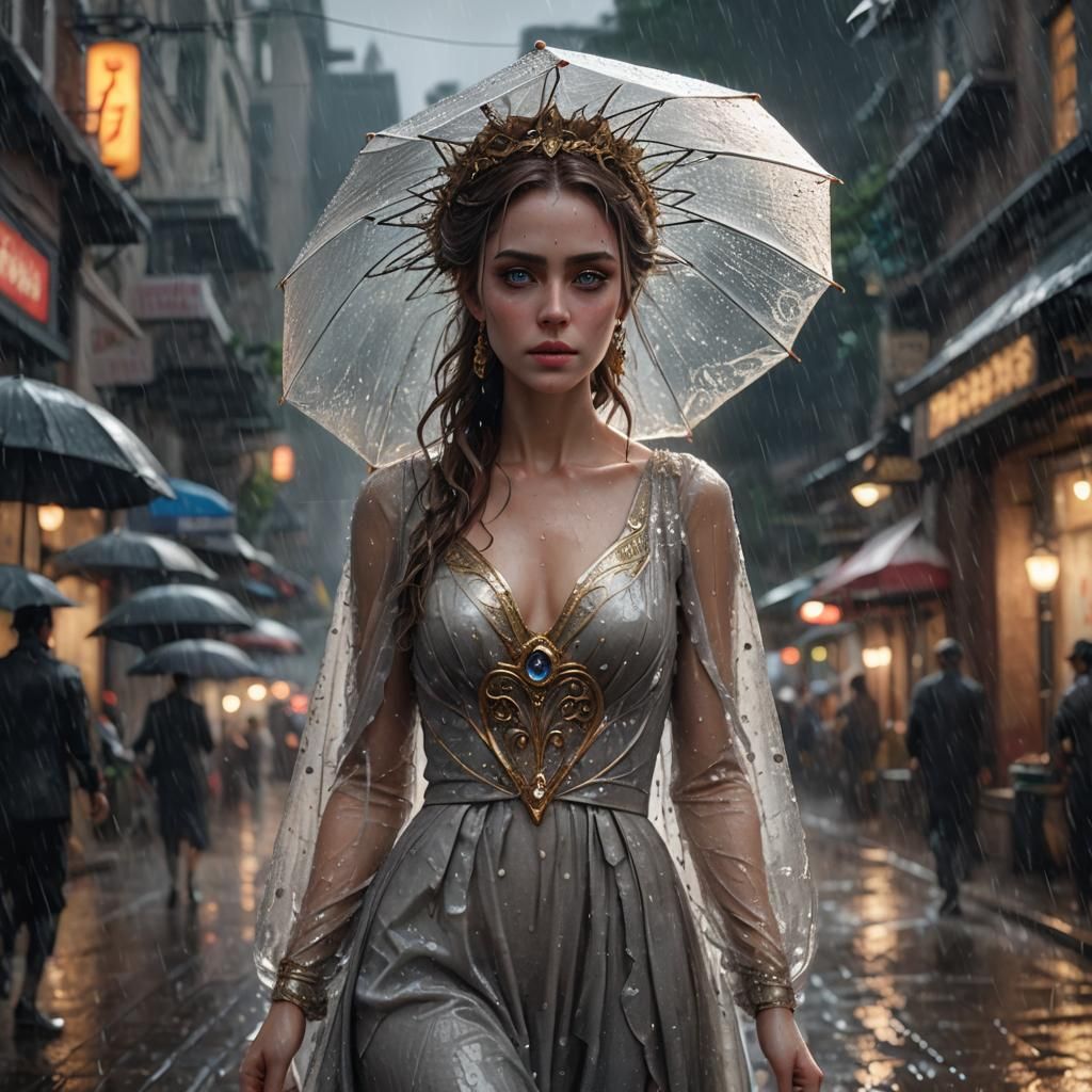Fantasycore Woman in Rain, 8k Resolution Artwork