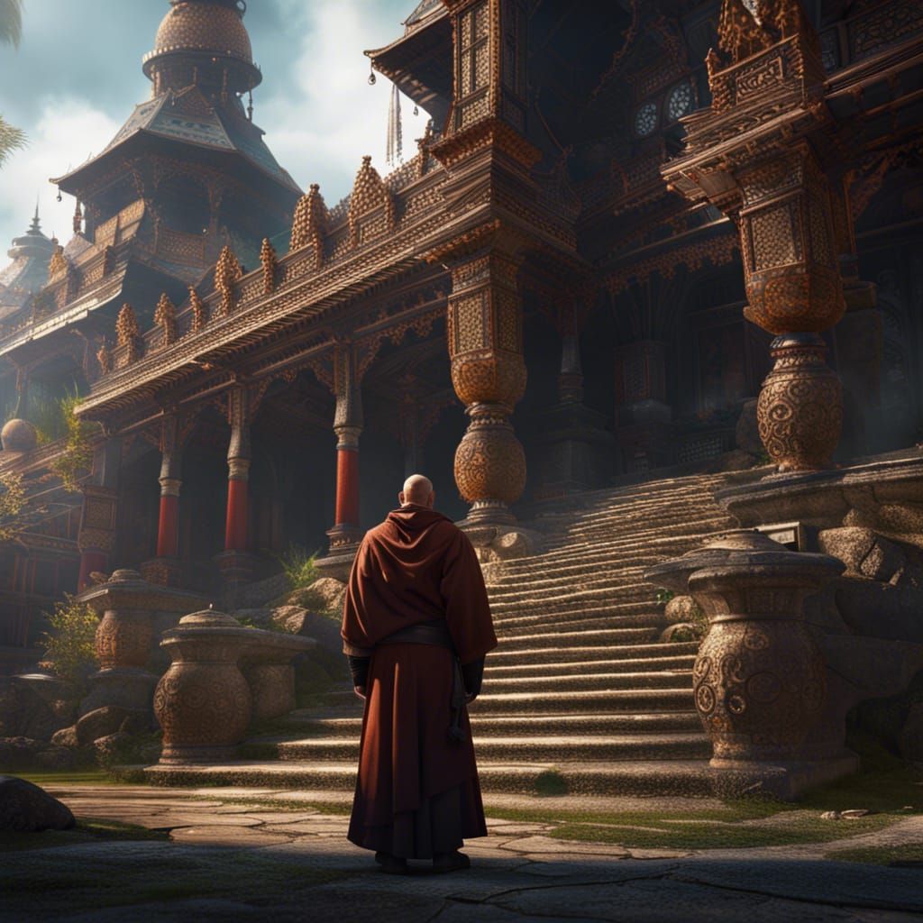 Monk in Monastery: Detailed Fantasy Art