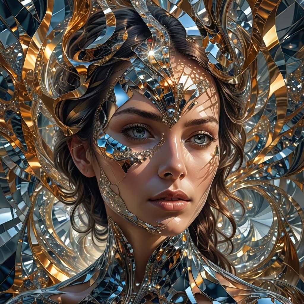 Woman with Mirror Skin in Digital Surrealism