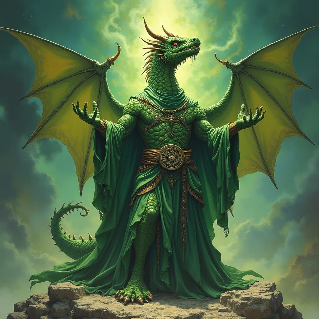 Majestic Dragon Sorcerer with Religious Artifacts