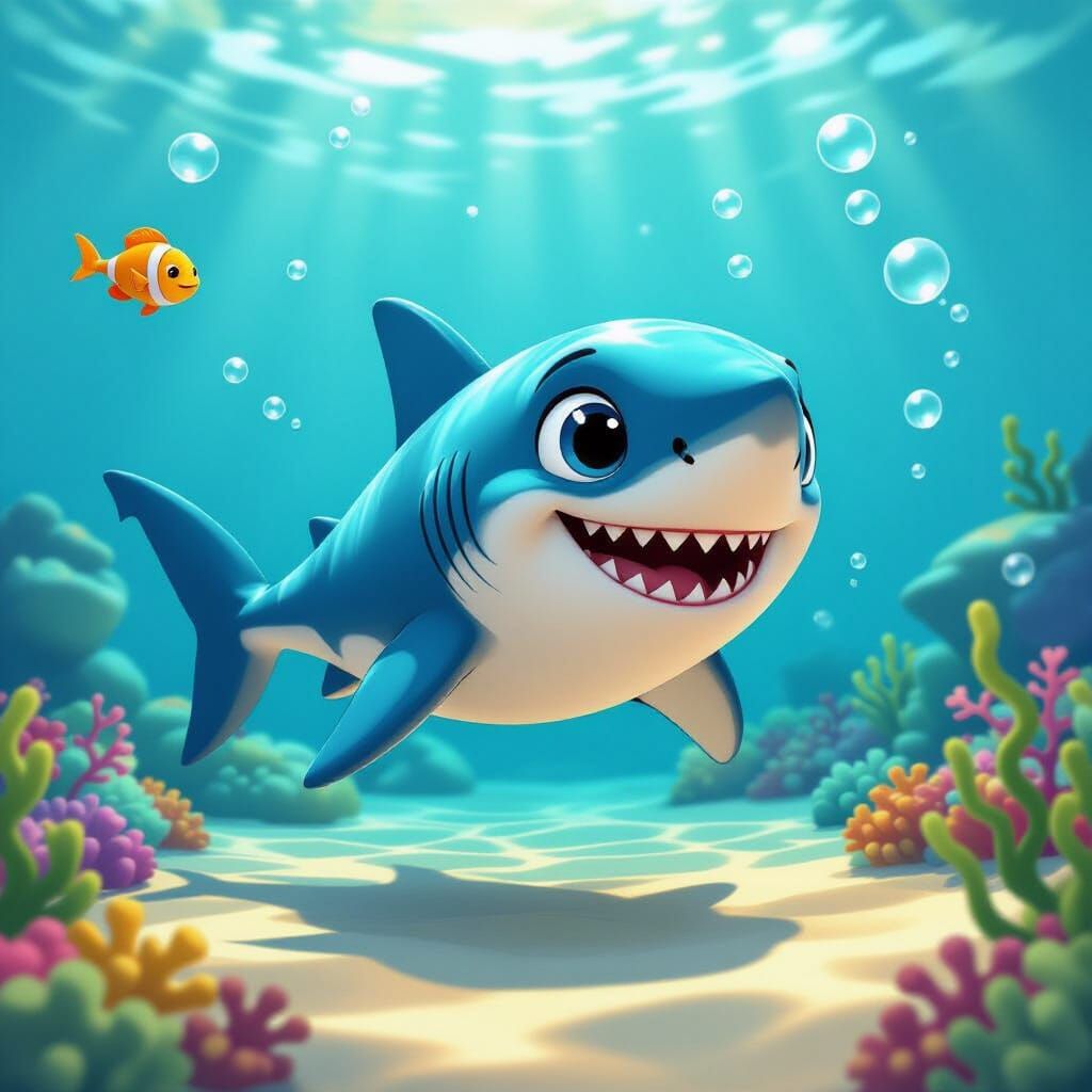 Playful Baby Shark in 3D Animation Style