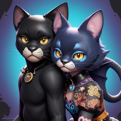 Charming Bat and Panther Duo in Vibrant Cartoon Style