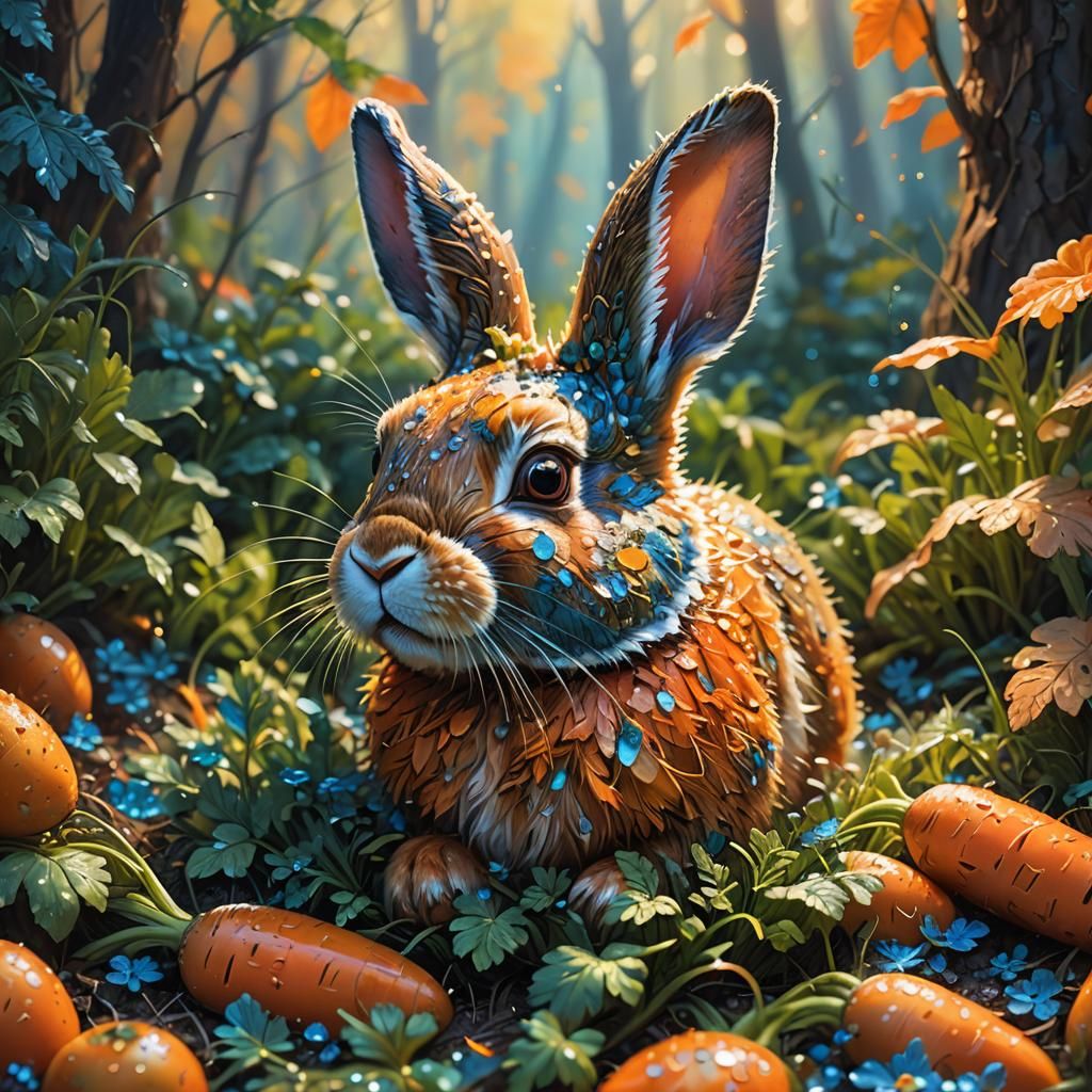 Bunny's Nap: Whimsical Forest in Oil Painting Style