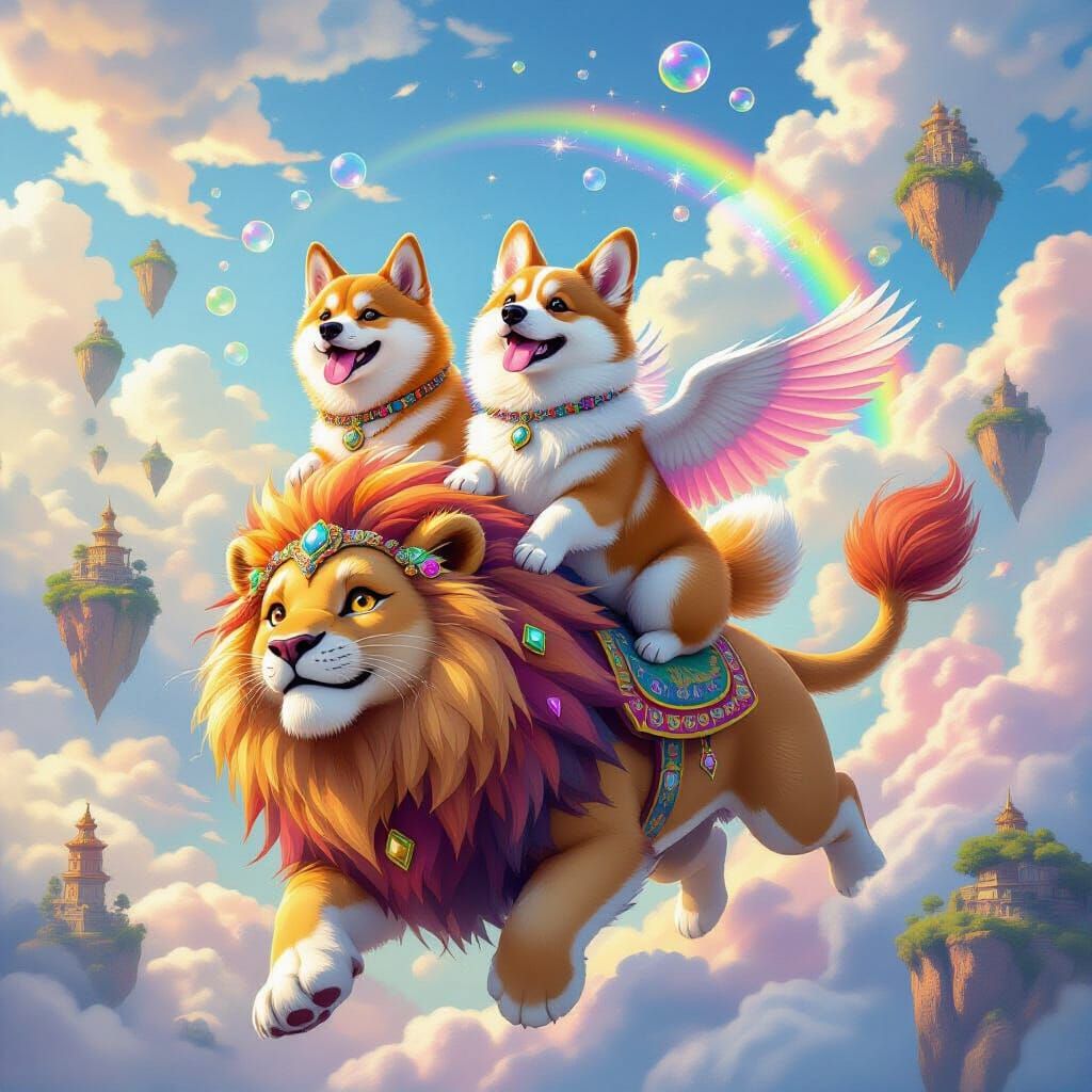 Lion Ride Through Floating Islands: Fantasy Concept Art