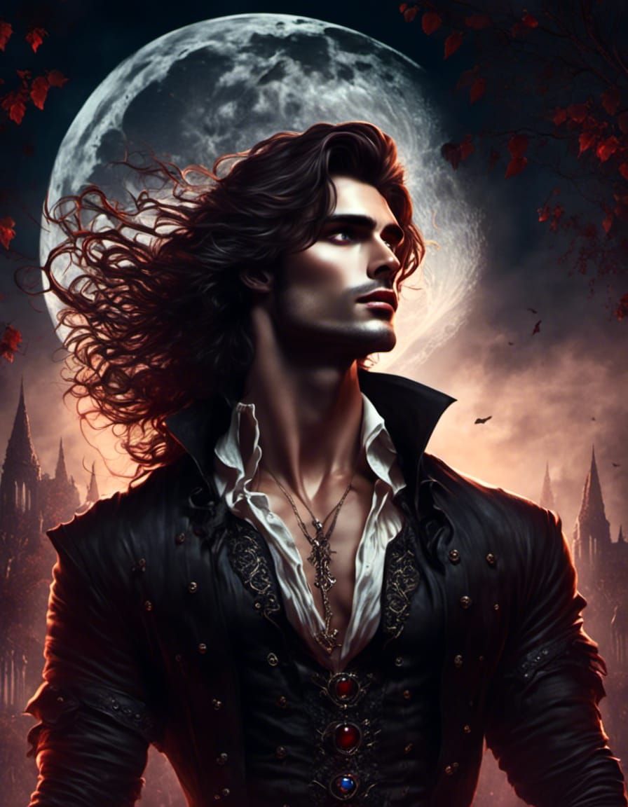 Handsome Vampire Gazing at the Full Moon