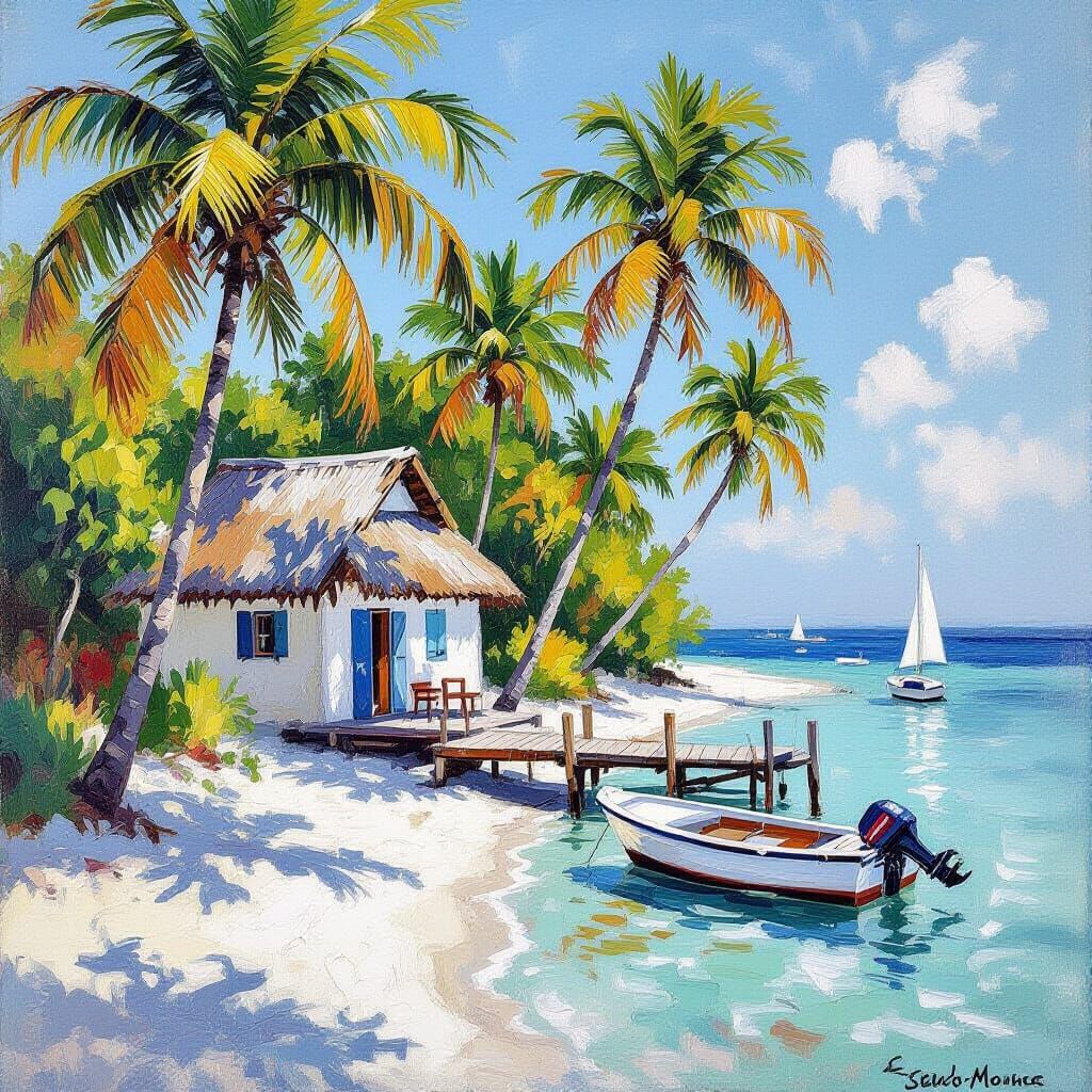 Idyllic Beach House in Impressionist Style