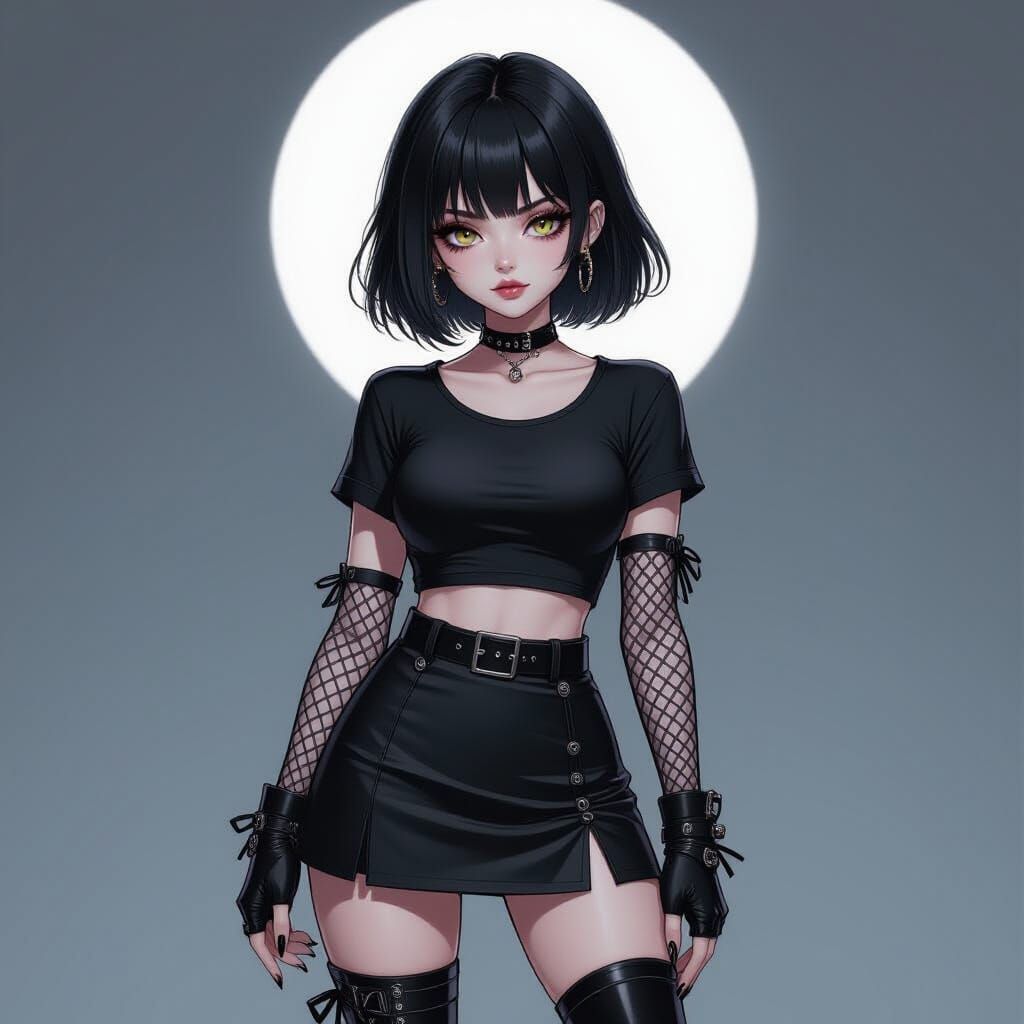 Cute Goth E-Girl Lily in Modern Anime Style
