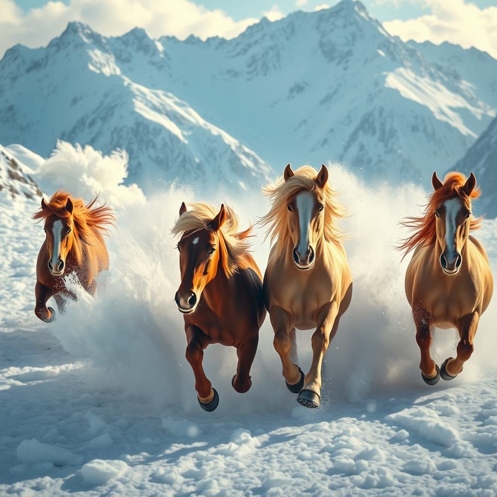 Welsh Ponies Escape Avalanche in Surreal Style
