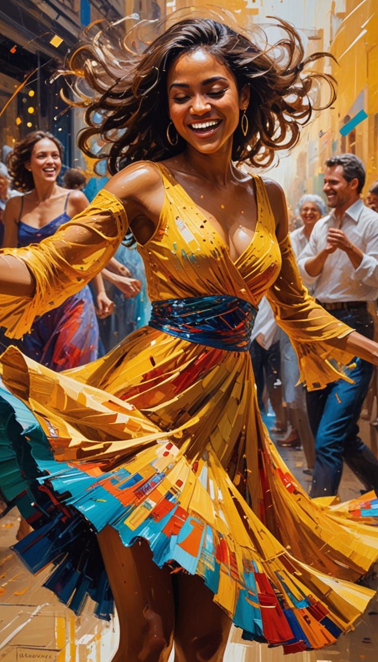 Vibrant Brown Woman Dancing in a Crowd
