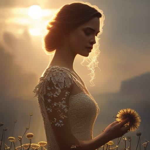 Dandelion Tears at Sunset: Detailed Studio Photo