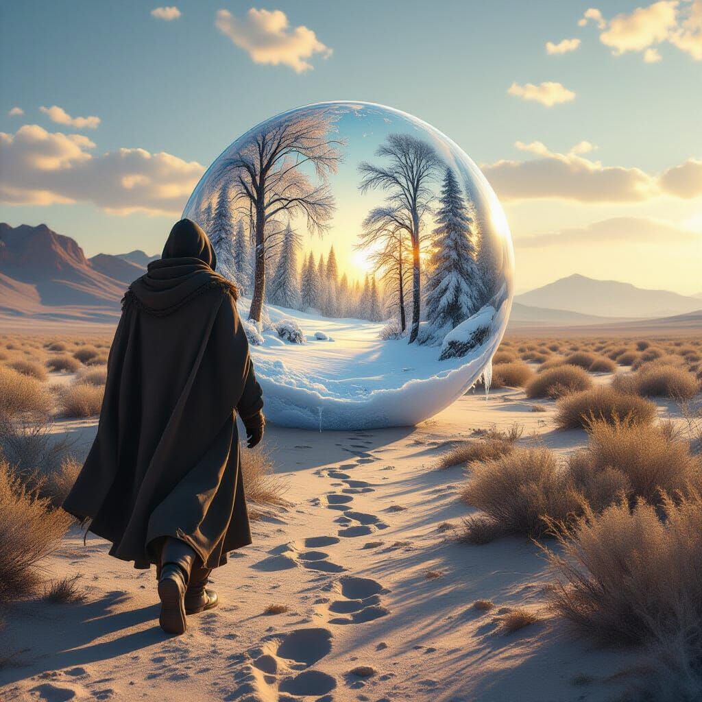 Winter Forest Sphere in Desert Landscape