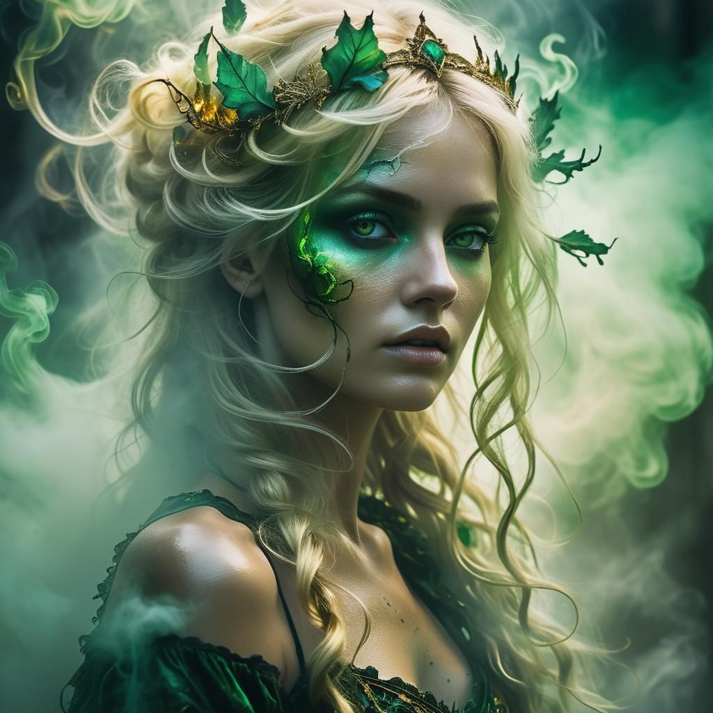 Eerie Dark Fantasy: Blonde Girl in Misty Glow