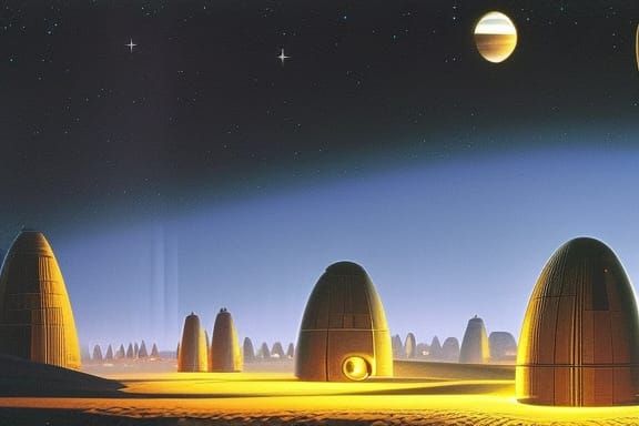 Futuristic Lunar Colony Under Cosmic Skies