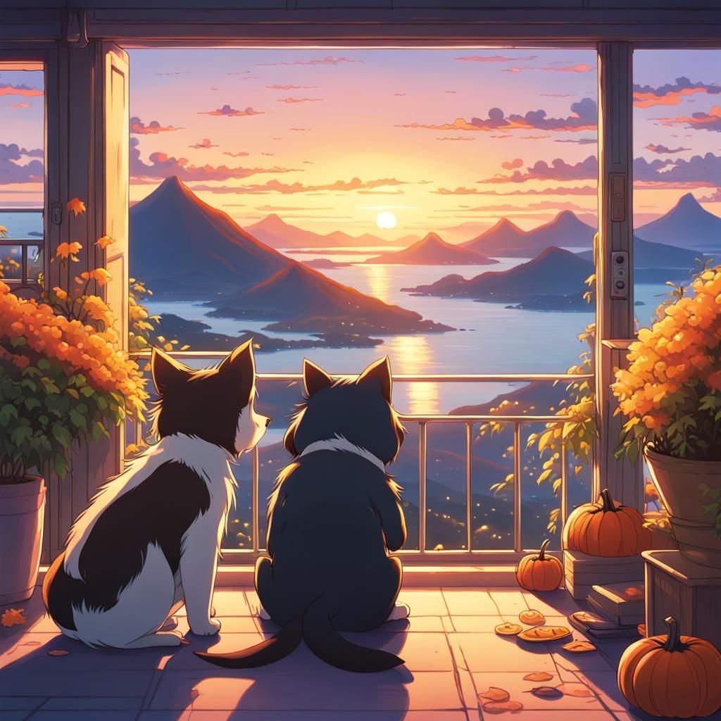 Halloween Animals in Studio Ghibli Anime Style