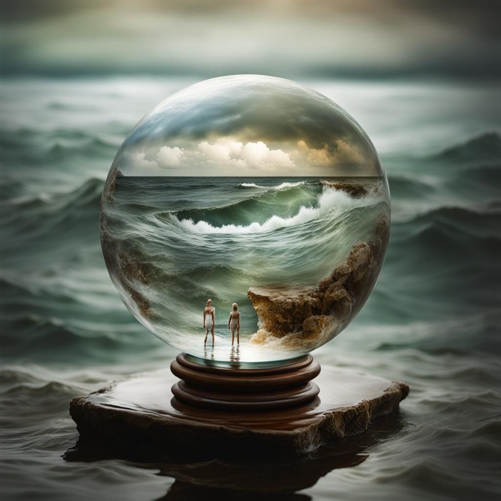 Stormy Sea Prism Double Exposure: Hyperrealistic Image