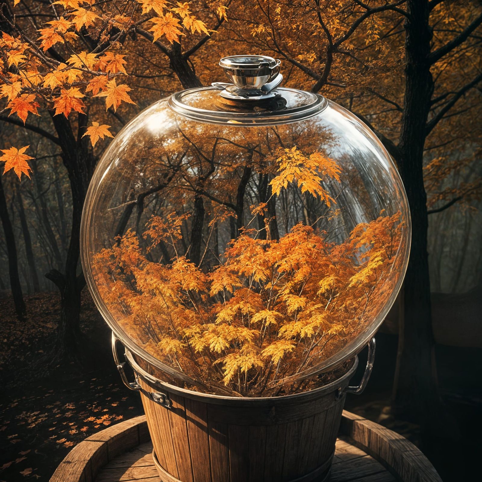 Surreal Double Exposure Forest in a Bucket