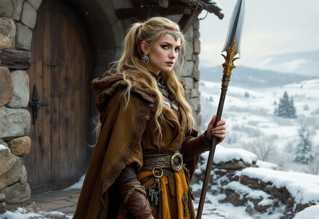 Norse Goddess Syn, Gatekeeper, in Oil Painting Style