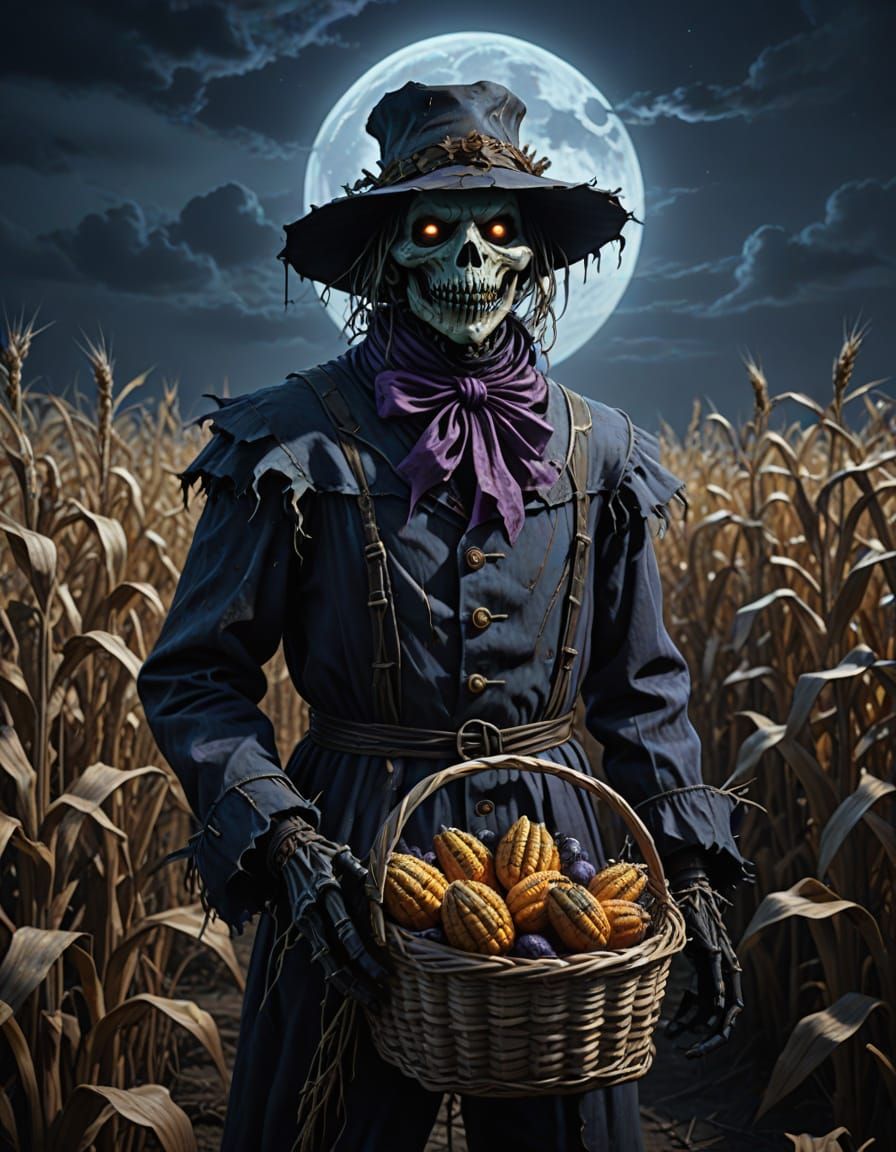 Undead Scarecrow in Haunted Cornfield Airbrush Art