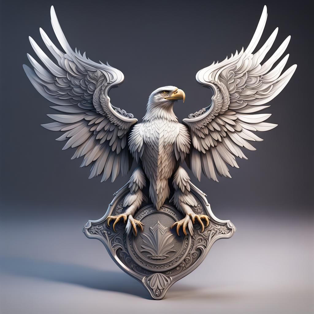 Detailed White Metal Eagle Medallion Concept Art
