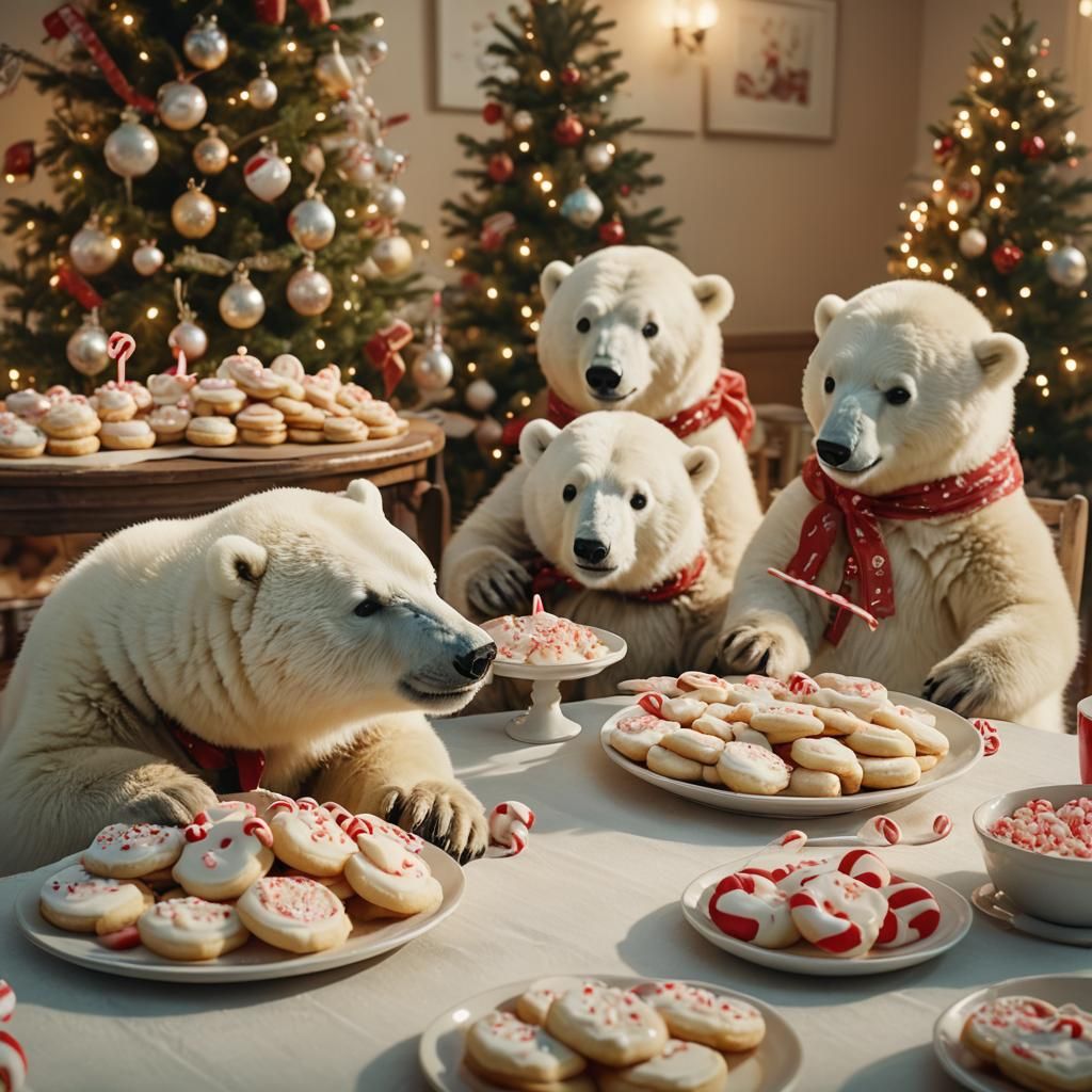 Polar Bears' Whimsical Breakfast in Winter Wonderland