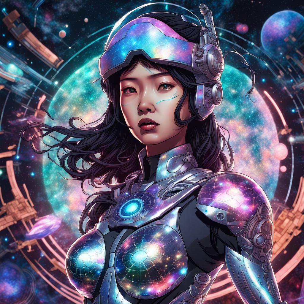 Futuristic Japanese Military Superheroine in Astral Illustra...