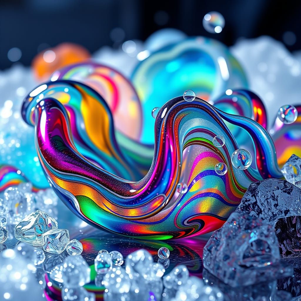 Iridescent Murano Glass with Bioluminescent Bubbles