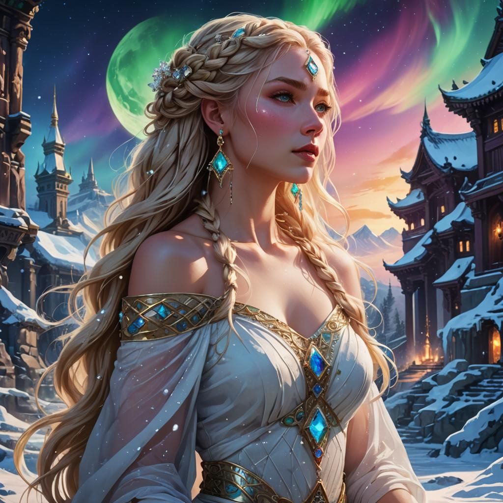 Goddess with Crystal Jewellery and Aurora Borealis