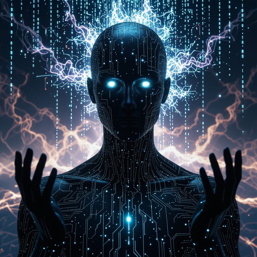 Digital Godmind Entity in Hyper-Surreal Style