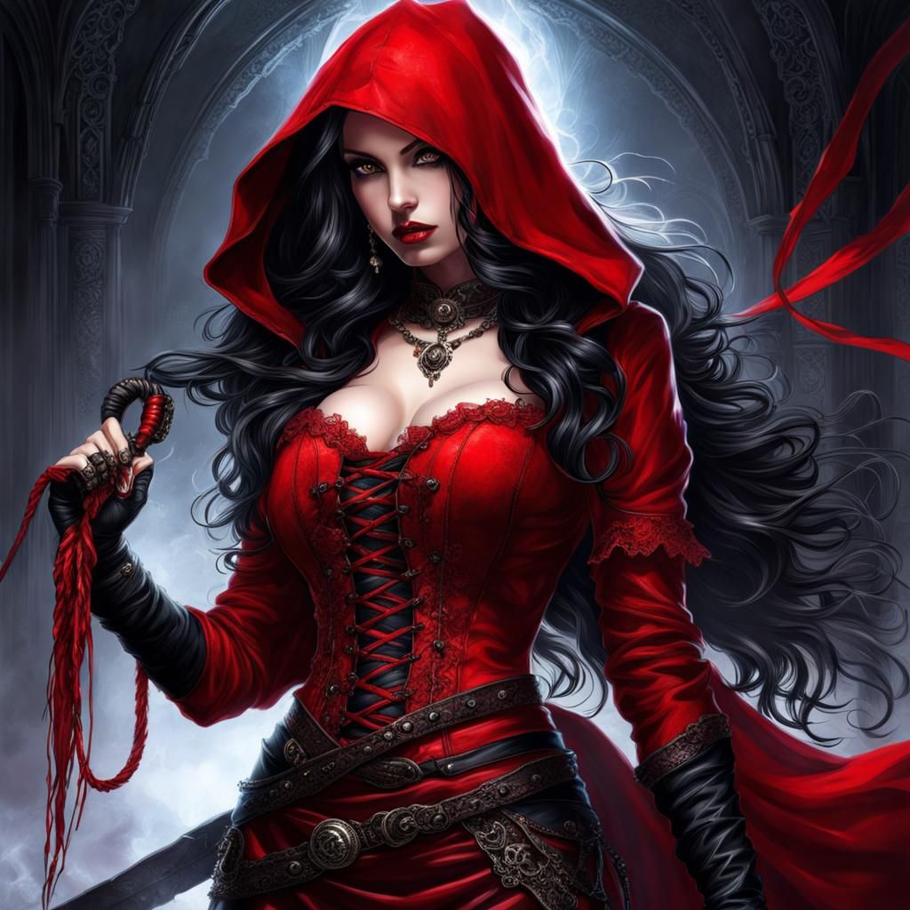 Gothic Mistress with Whip in Splash Art Style
